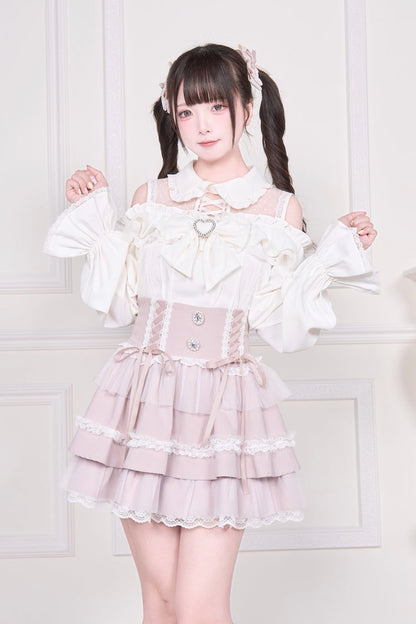Victorian Lolita Blouse - Jirai Kei Off Shoulder, 3 Colors, Sweet Style, Bow Detail - M White / L White option