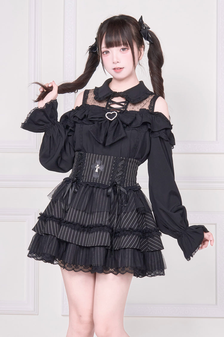 Victorian Lolita Blouse - Jirai Kei Off Shoulder, 3 Colors, Sweet Style, Bow Detail - main product image