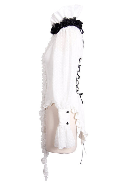 Victorian Lolita Blouse - Lace Up Chiffon Ruffled, White, Women's Style, Bow Detail - additional product view 6