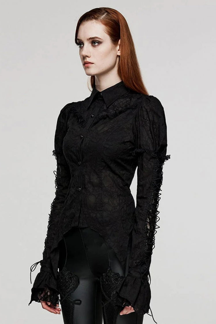 Victorian Lolita Blouse - Lapel Collar Print Stitching, 2 Colors, Women's Style - additional product view 3