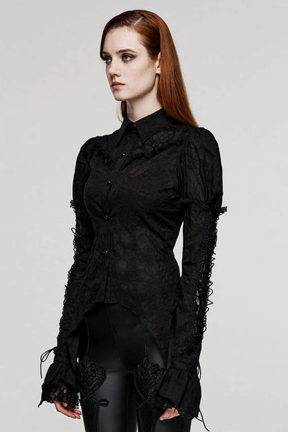 Victorian Lolita Blouse - Lapel Collar Print Stitching, 2 Colors, Women's Style - additional product view 3