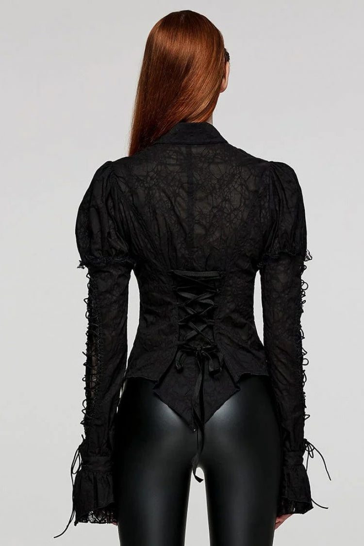 Victorian Lolita Blouse - Lapel Collar Print Stitching, 2 Colors, Women's Style - additional product view 4