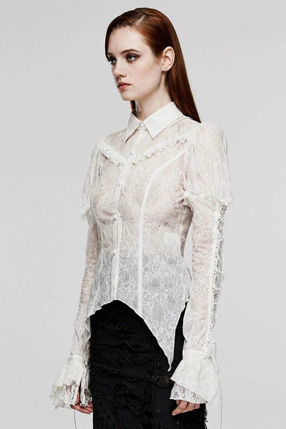 Victorian Lolita Blouse - Lapel Collar Print Stitching, 2 Colors, Women's Style - additional product view 11