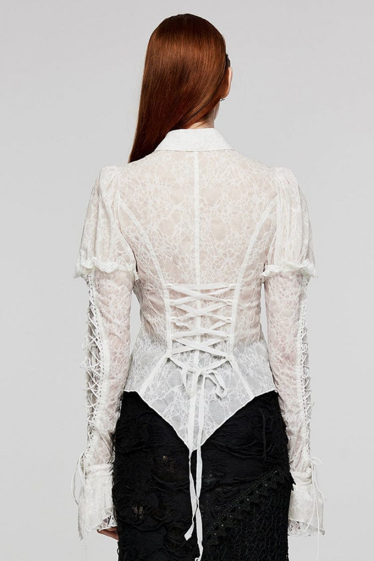 Victorian Lolita Blouse - Lapel Collar Print Stitching, 2 Colors, Women's Style - additional product view 12