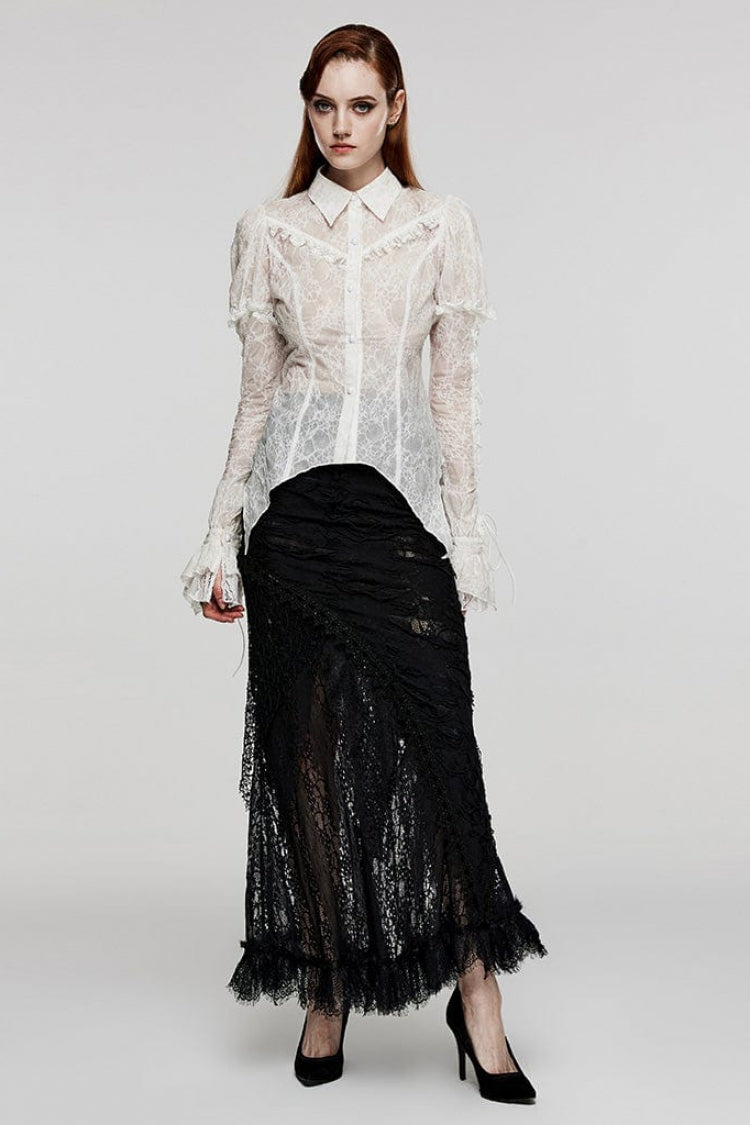 Victorian Lolita Blouse - Lapel Collar Print Stitching, 2 Colors, Women's Style - additional product view 13
