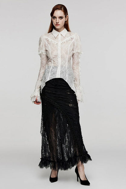Victorian Lolita Blouse - Lapel Collar Print Stitching, 2 Colors, Women's Style - additional product view 13