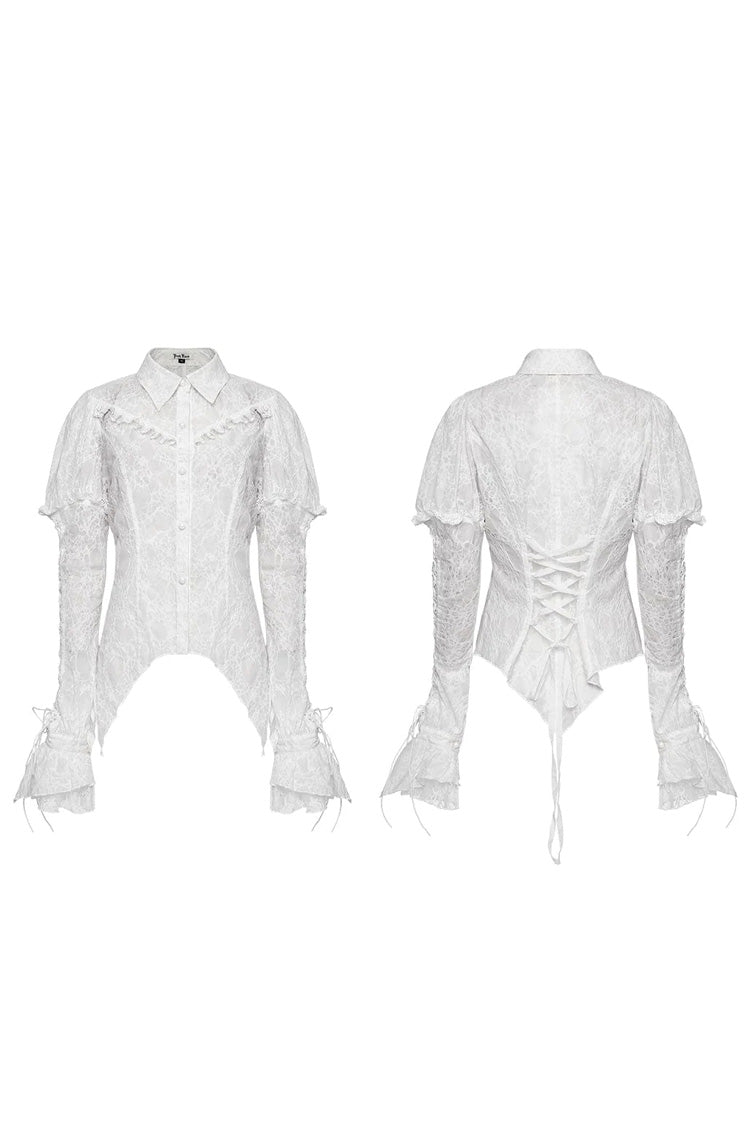 Victorian Lolita Blouse - Lapel Collar Print Stitching, 2 Colors, Women's Style - additional product view 14