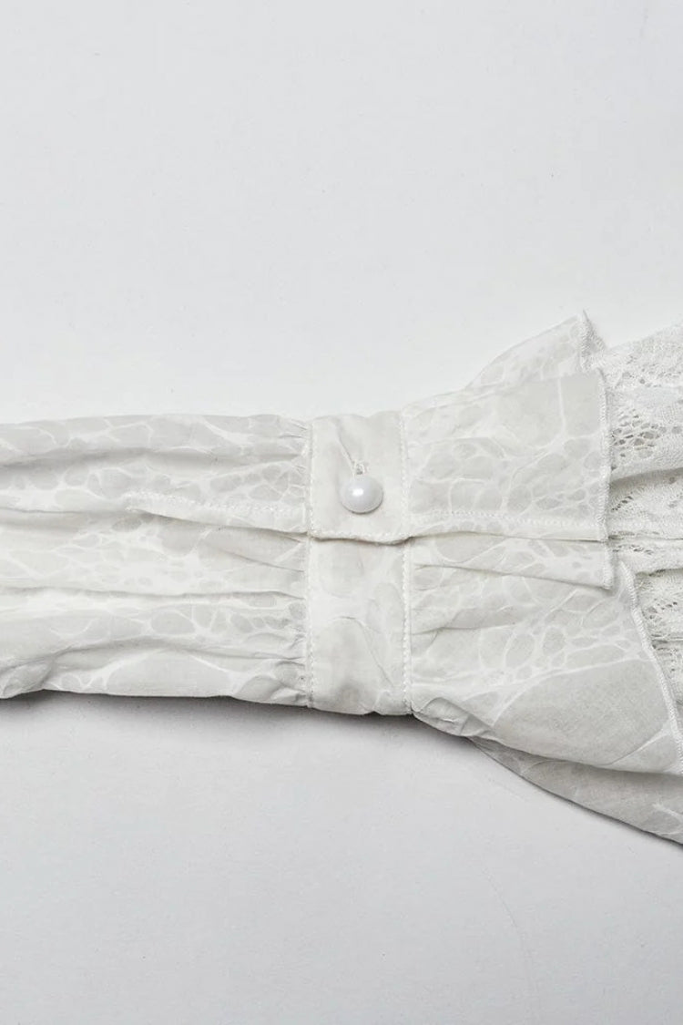 Victorian Lolita Blouse - Lapel Collar Print Stitching, 2 Colors, Women's Style - additional product view 18