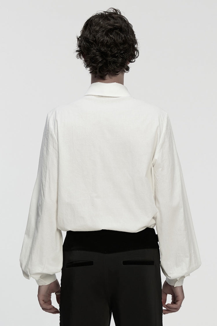 Victorian Lolita Blouse - Lapel Collar Puff With, White, Puff Sleeves, Detachable Detail - additional product view 3