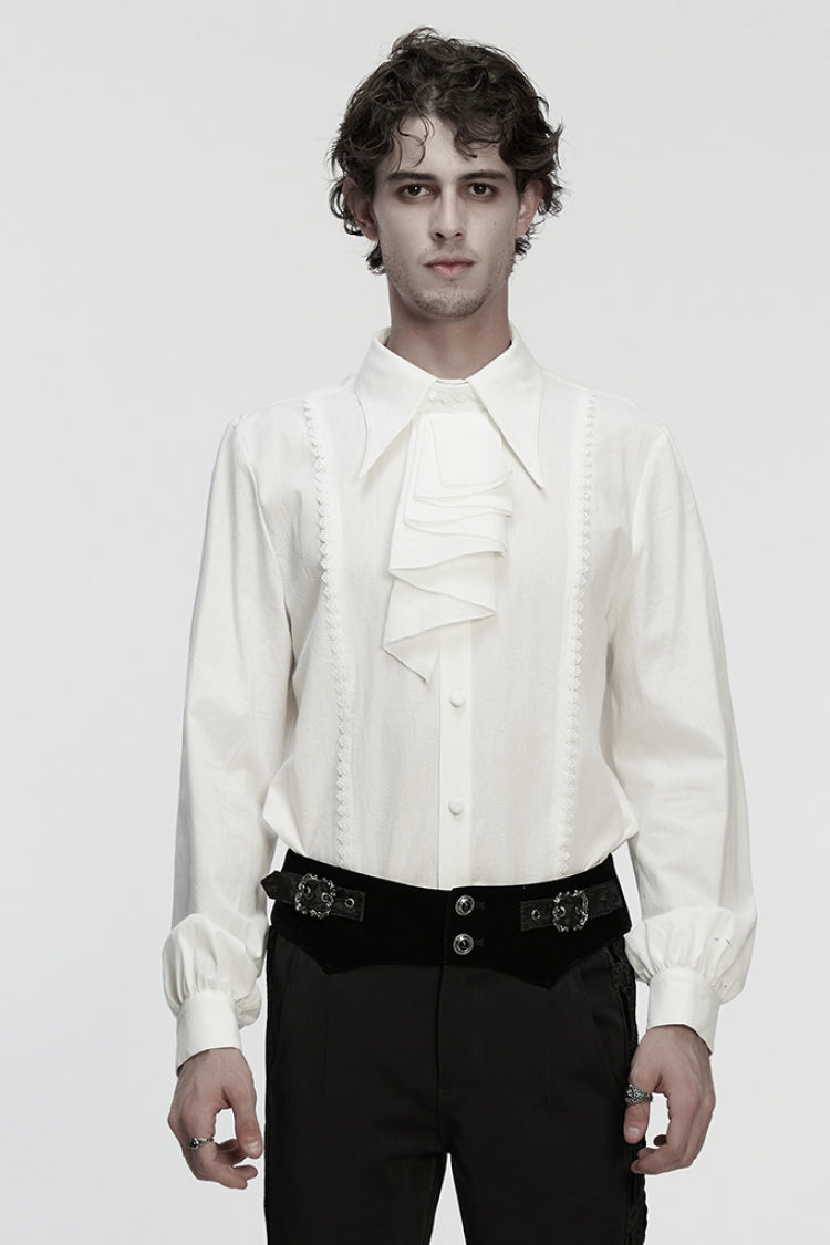 Victorian Lolita Blouse - Lapel Collar Puff With, White, Puff Sleeves, Detachable Detail - main product image