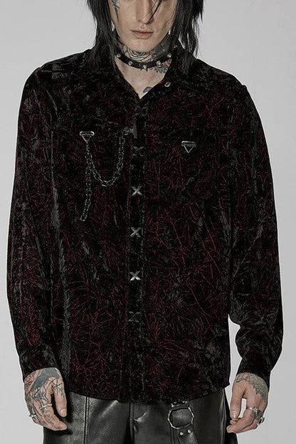 Victorian Lolita Blouse - Men's Stand Collar, 2 Colors, Detachable Detail, Buckle Detail - S Black/Red / M Black/Red / L Black/Red option