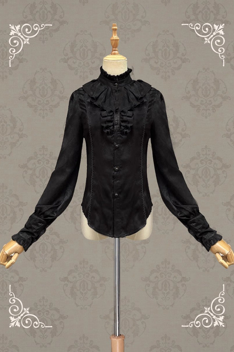 Victorian Lolita Blouse - Moonlight Song Stand Collar, 2 Colors, Stand Collar, Sweet Style - S Black / M Black / L Black option