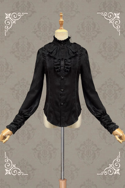 Victorian Lolita Blouse - Moonlight Song Stand Collar, 2 Colors, Stand Collar, Sweet Style - S Black / M Black / L Black option