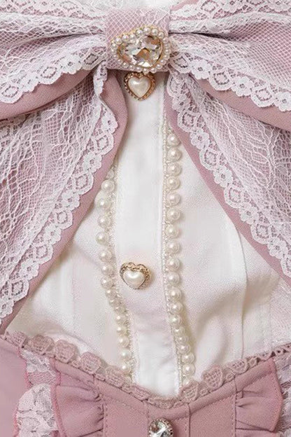 Victorian Lolita Blouse - Navy Collar, 2 Colors, Bow Detail, Lace Trim, Long Sleeves - additional product view 4