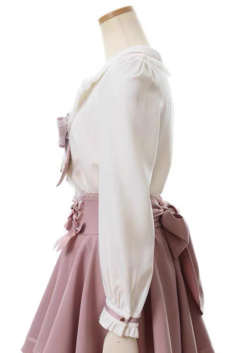 Victorian Lolita Blouse - Navy Collar, 2 Colors, Bow Detail, Lace Trim, Long Sleeves - additional product view 6