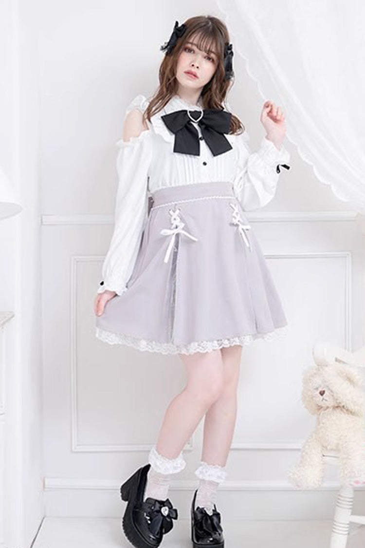 Victorian Lolita Blouse - Off Shoulder, 3 Colors, Long Sleeves, Bow Detail - additional product view 4