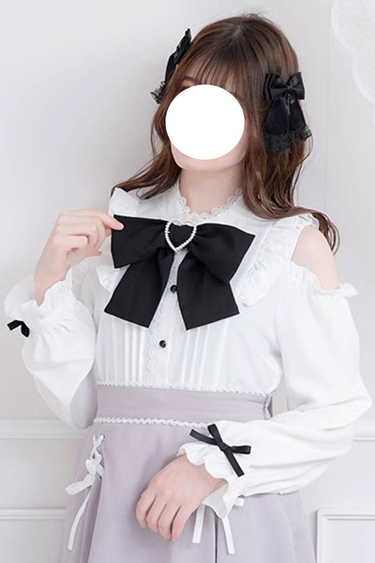 Victorian Lolita Blouse - Off Shoulder, 3 Colors, Long Sleeves, Bow Detail - additional product view 5