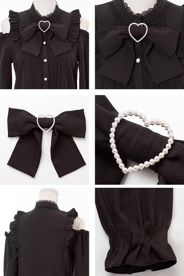 Victorian Lolita Blouse - Off Shoulder, 3 Colors, Long Sleeves, Bow Detail - additional product view 6