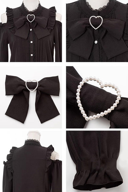 Victorian Lolita Blouse - Off Shoulder, 3 Colors, Long Sleeves, Bow Detail - additional product view 6