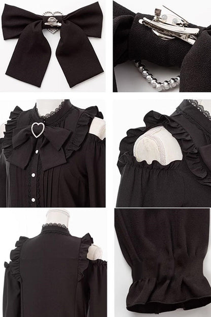 Victorian Lolita Blouse - Off Shoulder, 3 Colors, Long Sleeves, Bow Detail - additional product view 7