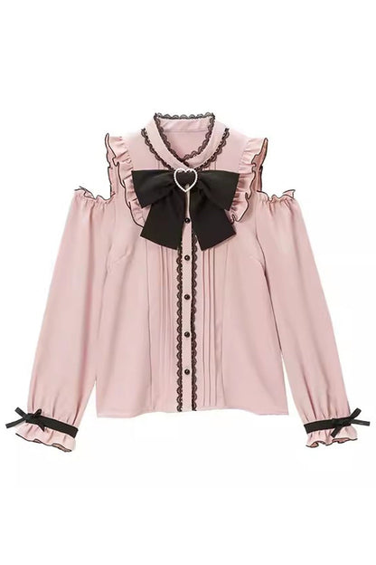 Victorian Lolita Blouse - Off Shoulder, 3 Colors, Long Sleeves, Bow Detail - main product image