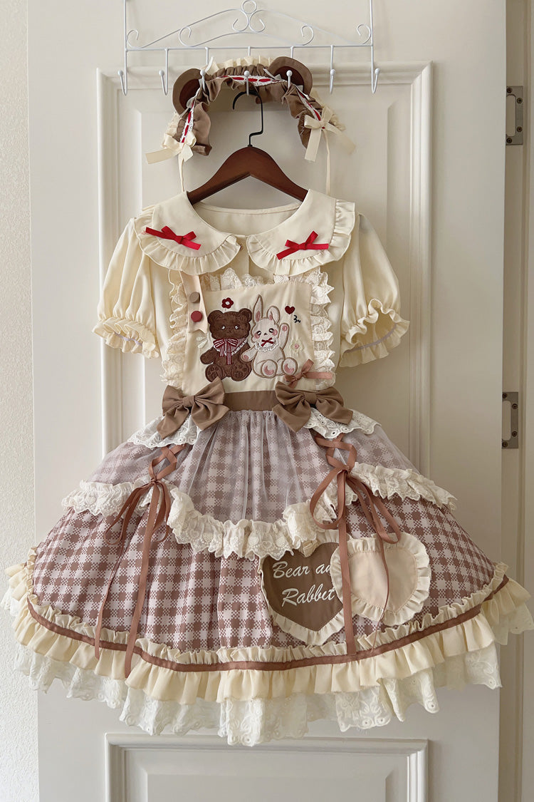 Victorian Lolita Blouse - Rabbit Bear Diary Plaid Print, 2 Colors, Plaid, Bow Detail - additional product view 3