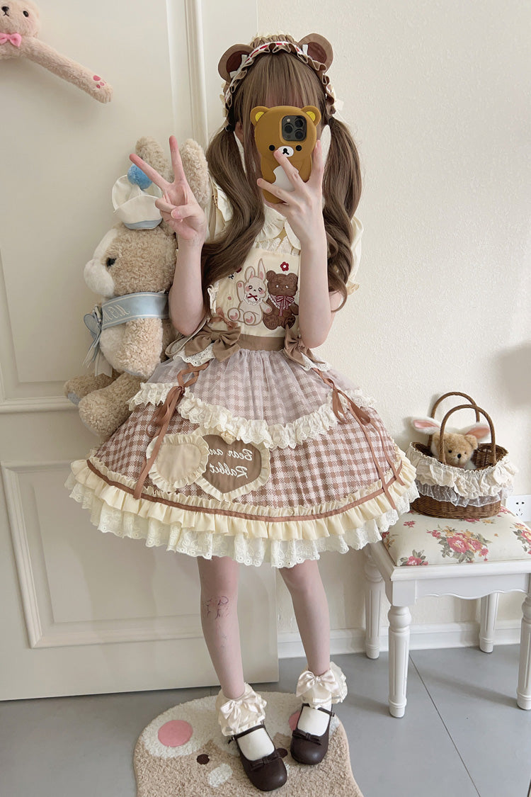 Victorian Lolita Blouse - Rabbit Bear Diary Plaid Print, 2 Colors, Plaid, Bow Detail - additional product view 9