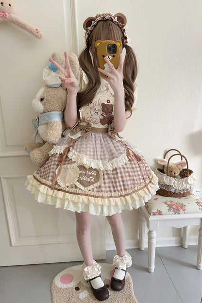 Victorian Lolita Blouse - Rabbit Bear Diary Plaid Print, 2 Colors, Plaid, Bow Detail - additional product view 9