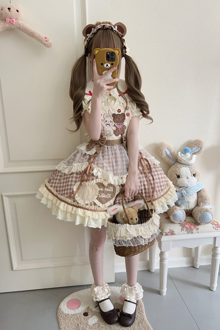Victorian Lolita Blouse - Rabbit Bear Diary Plaid Print, 2 Colors, Plaid, Bow Detail - additional product view 11