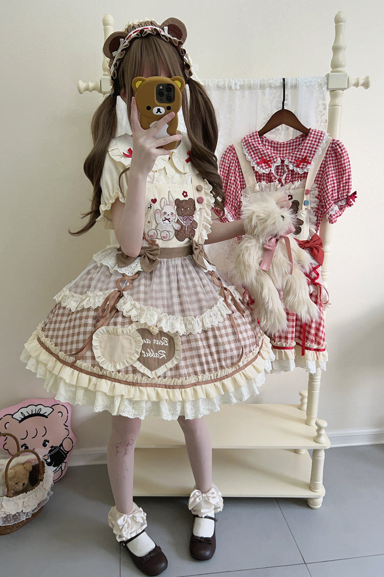 Victorian Lolita Blouse - Rabbit Bear Diary Plaid Print, 2 Colors, Plaid, Bow Detail - additional product view 12
