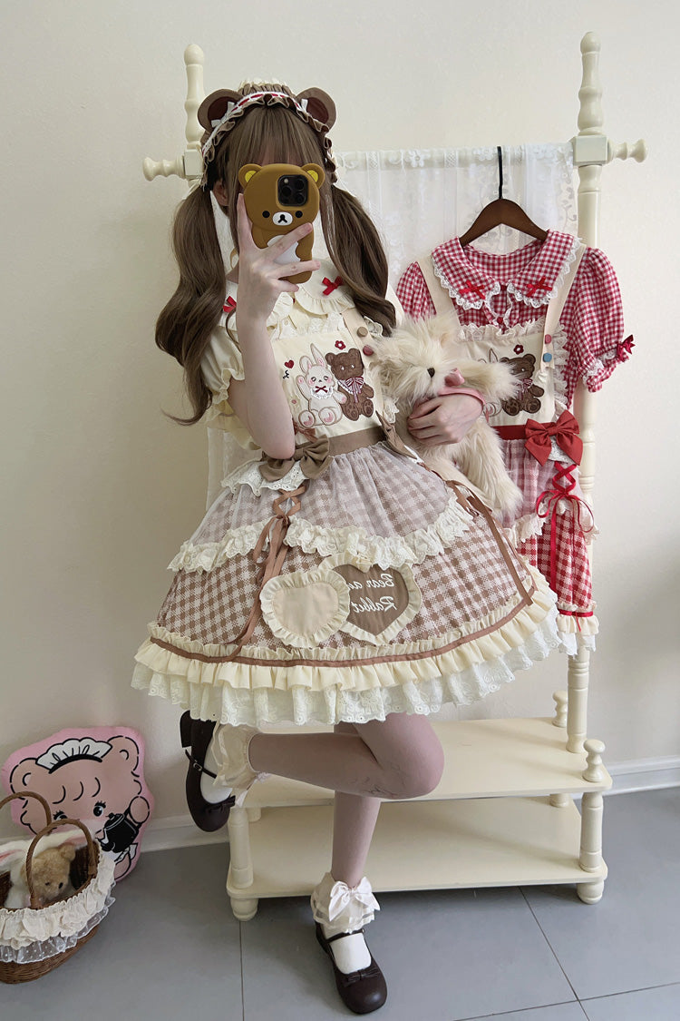 Victorian Lolita Blouse - Rabbit Bear Diary Plaid Print, 2 Colors, Plaid, Bow Detail - additional product view 13