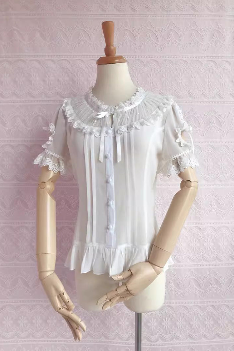 Victorian Lolita Blouse - Round Collar Puff Chiffon, 2 Colors, Puff Sleeves, Lace Trim - additional product view 2