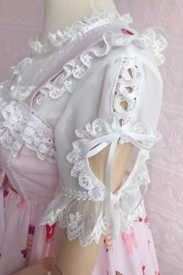 Victorian Lolita Blouse - Round Collar Puff Chiffon, 2 Colors, Puff Sleeves, Lace Trim - additional product view 4