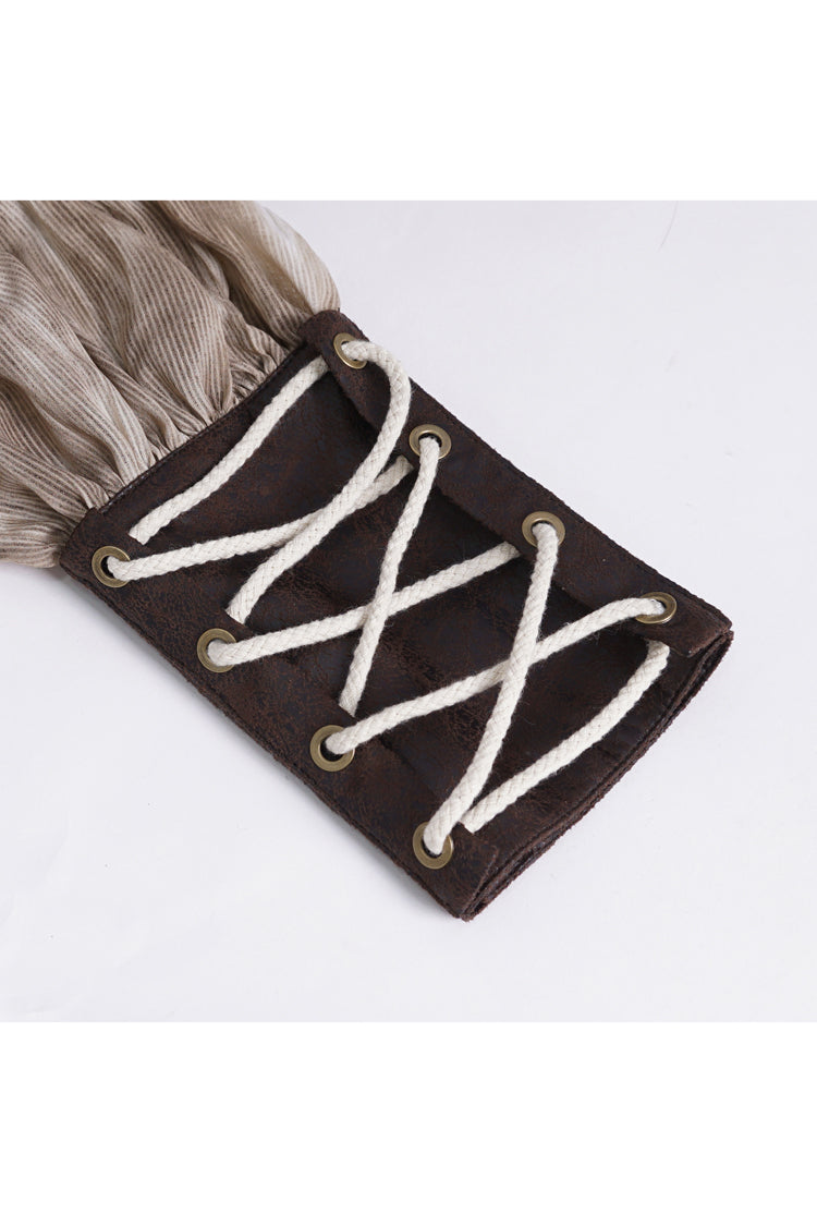 Victorian Lolita Blouse - Ruffle Stand Collar Print, Brown, Stand Collar, Men's Style - additional product view 9