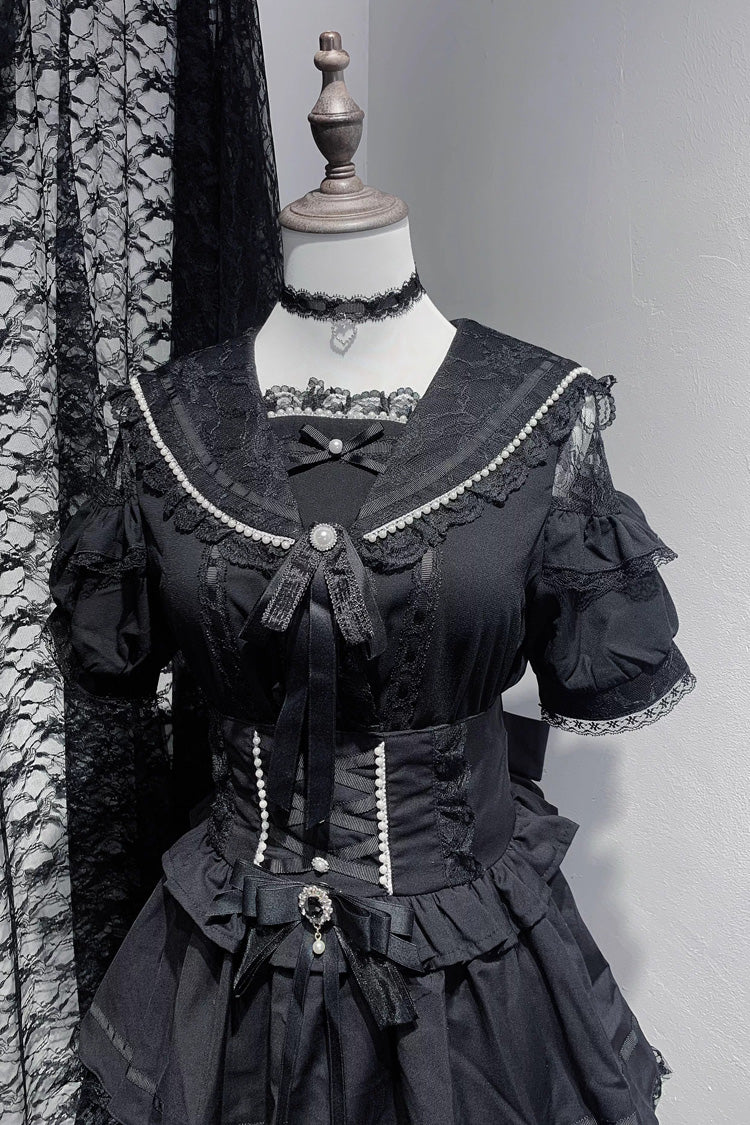 Victorian Lolita Blouse - Sailor Collar, 2 Colors, Ruffled, Long Sleeves, Bow Detail - additional product view 5