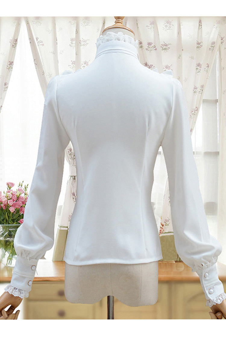 Victorian Lolita Blouse - Solid Color Lantern Stand, 4 Colors, Stand Collar, Classic Style - additional product view 5