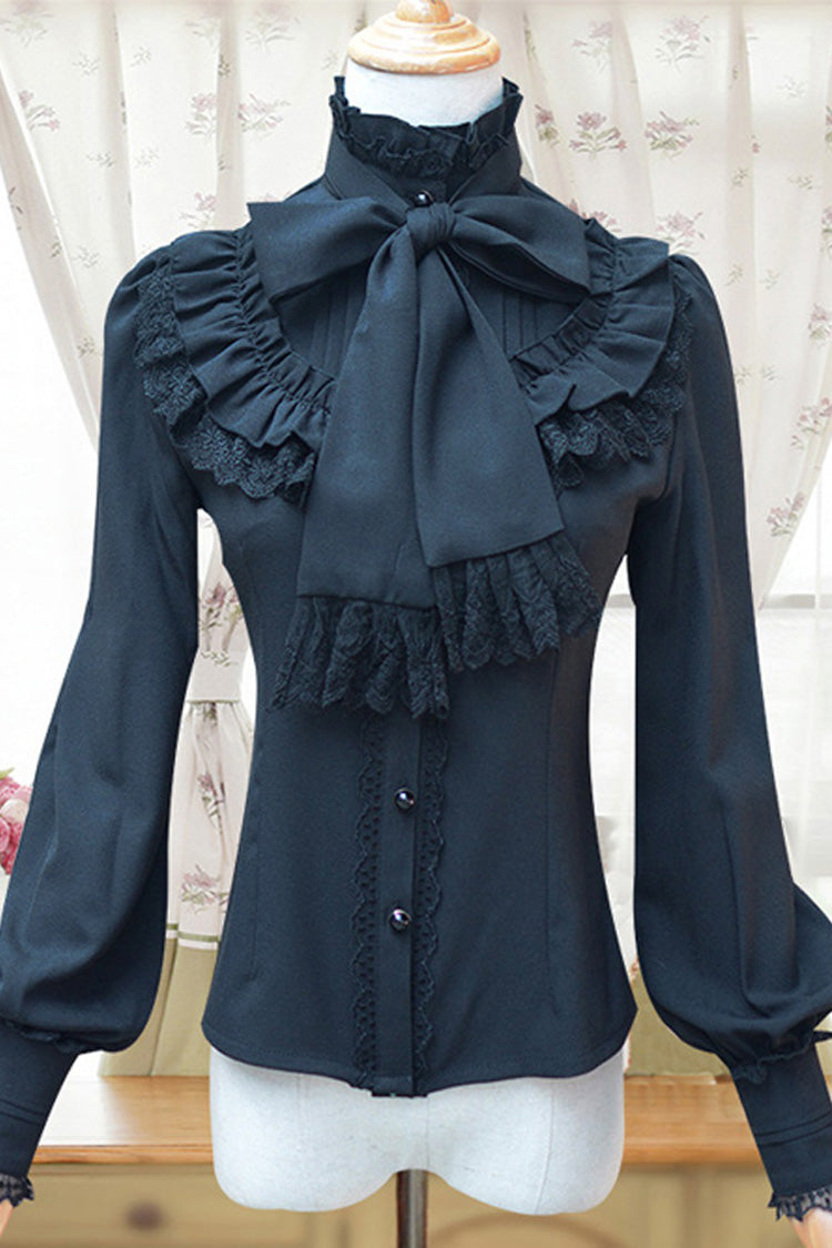 Victorian Lolita Blouse - Solid Color Lantern Stand, 4 Colors, Stand Collar, Classic Style - main product image