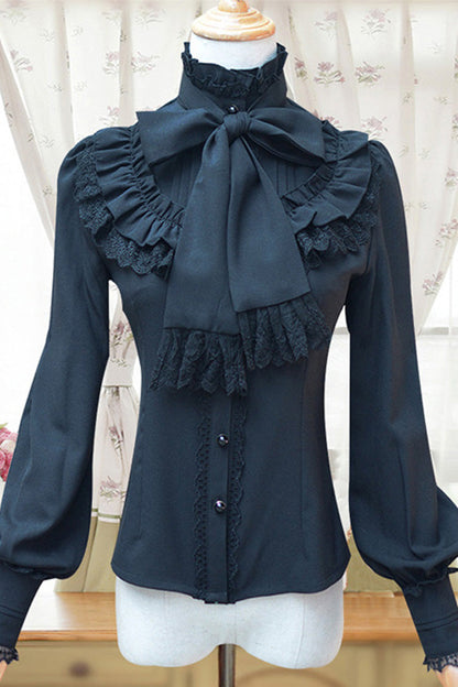 Victorian Lolita Blouse - Solid Color Lantern Stand, 4 Colors, Stand Collar, Classic Style - main product image