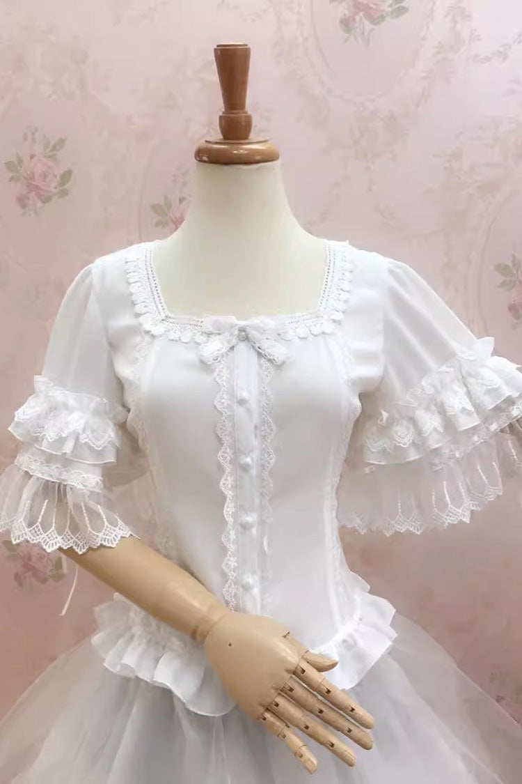 Victorian Lolita Blouse - Square Collar Hime Lace, White, Square Collar, Lace Trim - additional product view 2