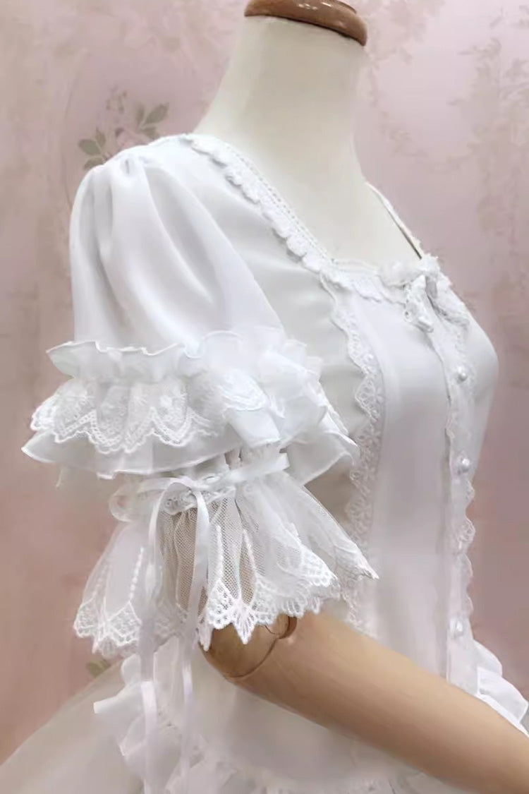Victorian Lolita Blouse - Square Collar Hime Lace, White, Square Collar, Lace Trim - additional product view 4