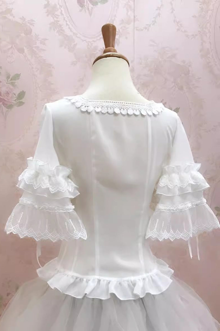 Victorian Lolita Blouse - Square Collar Hime Lace, White, Square Collar, Lace Trim - additional product view 5