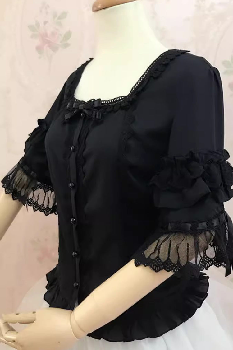 Victorian Lolita Blouse - Square Collar Hime Lace, White, Square Collar, Lace Trim - additional product view 6