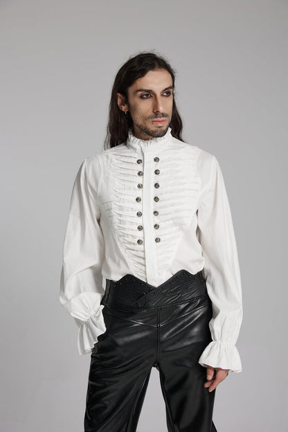 Victorian Lolita Blouse - Stand Collar Beast Buckle, White, Buckle Detail, Stand Collar - additional product view 2