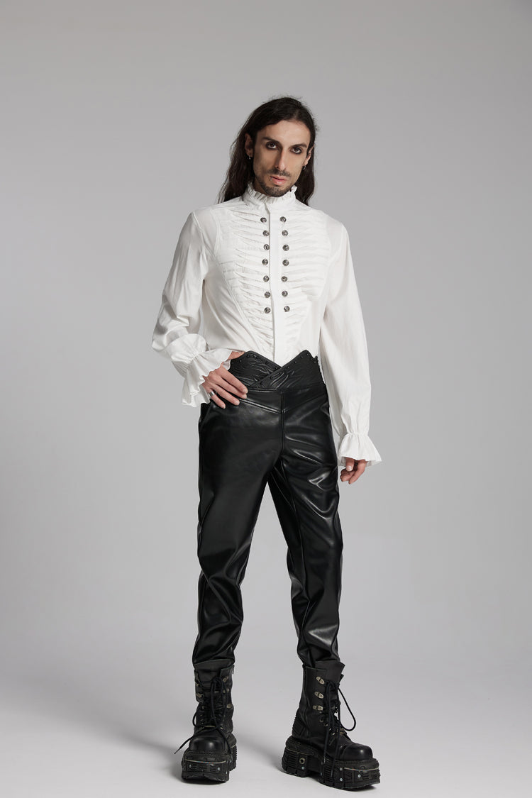 Victorian Lolita Blouse - Stand Collar Beast Buckle, White, Buckle Detail, Stand Collar - additional product view 4