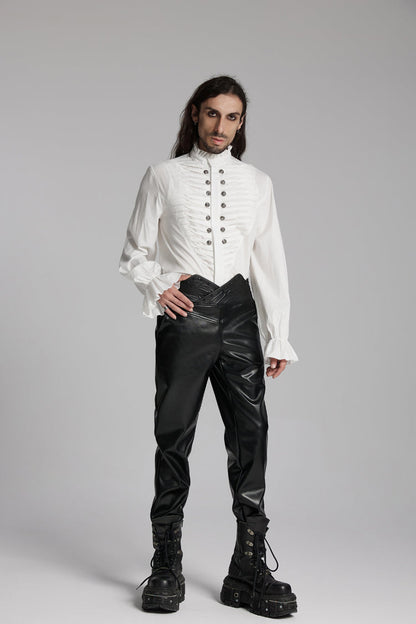 Victorian Lolita Blouse - Stand Collar Beast Buckle, White, Buckle Detail, Stand Collar - additional product view 4