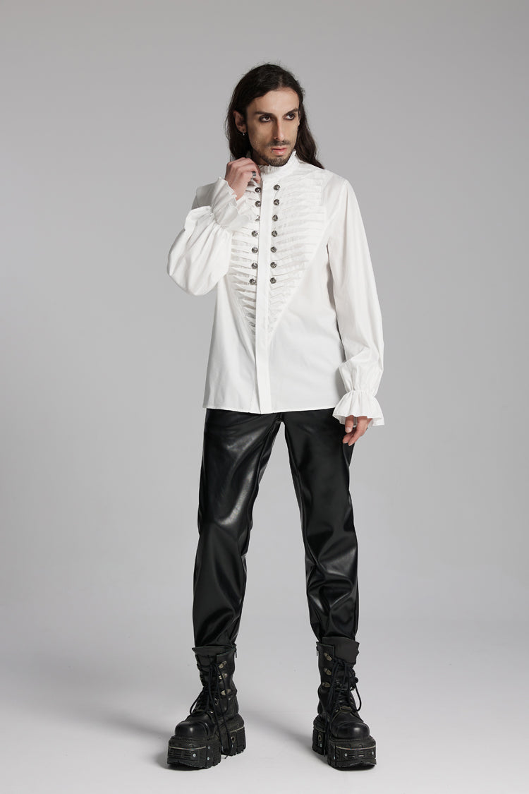 Victorian Lolita Blouse - Stand Collar Beast Buckle, White, Buckle Detail, Stand Collar - additional product view 5
