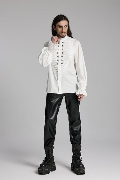 Victorian Lolita Blouse - Stand Collar Beast Buckle, White, Buckle Detail, Stand Collar - additional product view 5