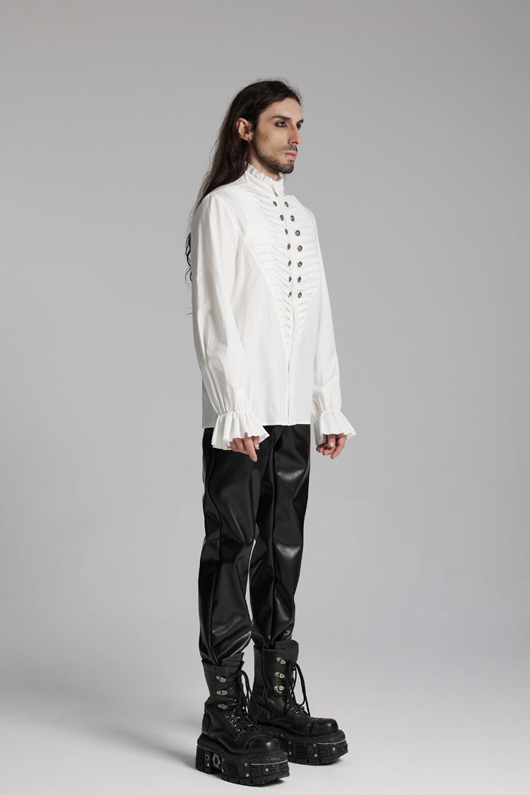 Victorian Lolita Blouse - Stand Collar Beast Buckle, White, Buckle Detail, Stand Collar - additional product view 6