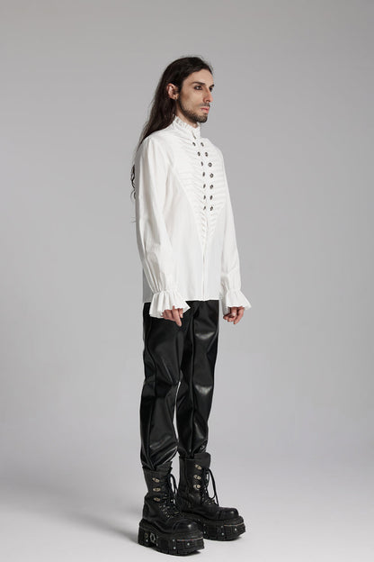 Victorian Lolita Blouse - Stand Collar Beast Buckle, White, Buckle Detail, Stand Collar - additional product view 6