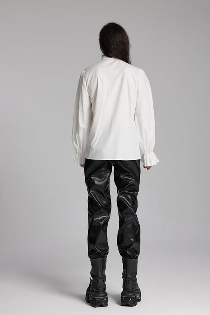 Victorian Lolita Blouse - Stand Collar Beast Buckle, White, Buckle Detail, Stand Collar - additional product view 7